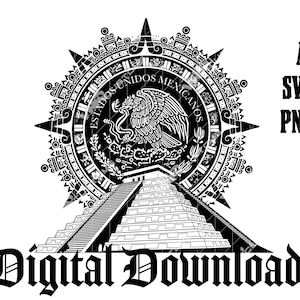 Pirámide de MexicoChichen Itza fichier SVG, calendrier aztèque SVG, fichier de gravure laser, fichier d'état mexicain, design mexicain par sublimation