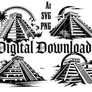 Fichier SVG Chichen Itza, Pyramide du Mexique, calendrier aztèque SVG, fichier de gravure laser, fichier d'état mexicain, design mexicain par sublimation