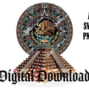 Pirámide de Mexico Chichen Itza fichier SVG couleur, calendrier aztèque SVG, fichier de gravure laser, fichier d'état mexicain, design mexicain par sublimation