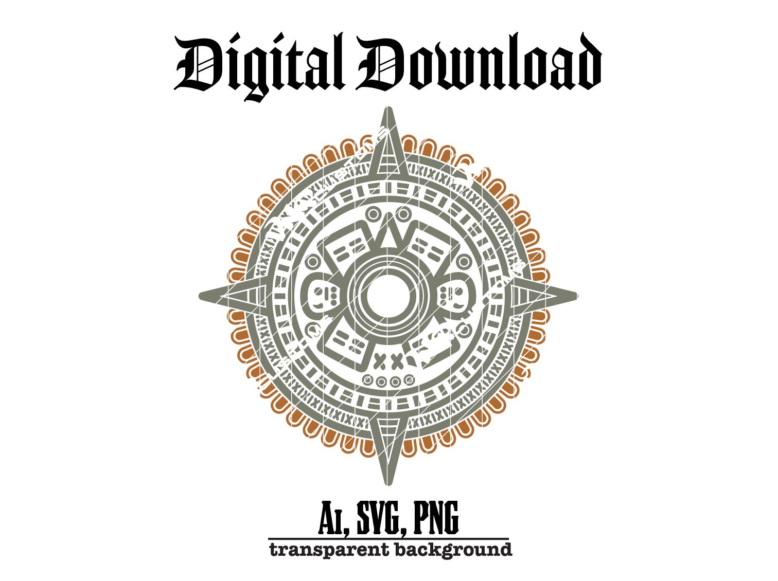 Aztec Calendar SVG PNG AI Mexican Sun Stone Compass Design Digital ...