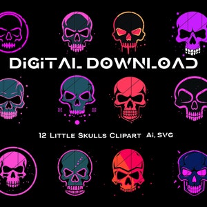 Edgy Little Skulls Clipart Bundle, Vector Graphics (Digital Download)