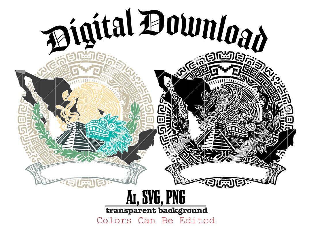Aztec Mexico Map Design – Color & Black/white – Editable Vector Art (AI ...