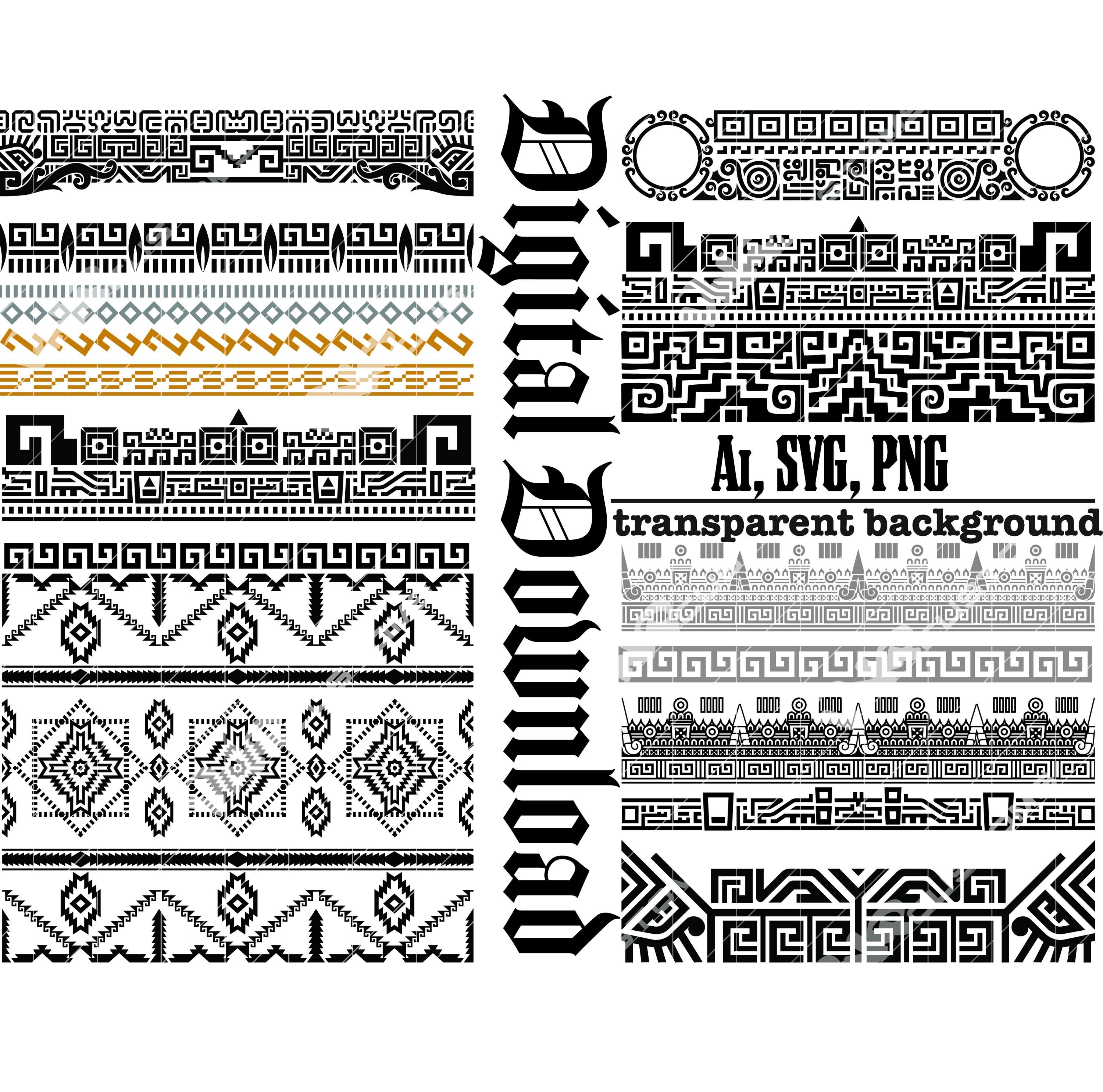 Aztec Pattern Bundle SVG PNG AI | 15 Tribal Aztec Borders | Mexican ...