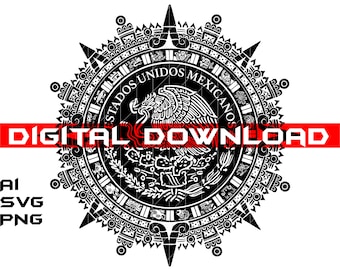 Mexican Flag Coat Of Arms Eagle With Snake, Aztec Calendar SVG, laser engraving file, Mexican state file, Mexican Sublimation Design