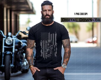 Schwarzes T-shirt Mockup, Biker Tattoo Man, Bella Canvas 3001 (Digitaler Download)