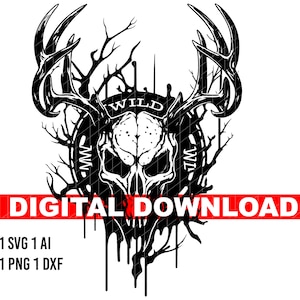Silhueta de crânio Wils Buck, cabeça de veado, clipart de veado de crânio, natureza veado Svg, animais Svg, silhueta de veado, clipart de veado, vetor de veado