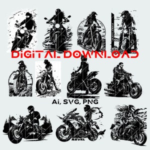 Pacchetto motociclista Svg / Cricut & Silhouette / Dxf / Racing Svg / Clipart auto / Motocicletta / Eps / Motocross Clipart / Vector / Ai / Svg / Png