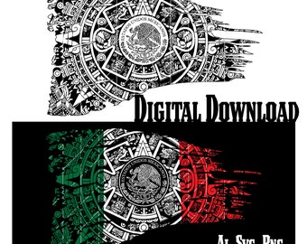 Messico svg, bandiera messicana SVG File, calendario azteco SVG, arte messicana, file di incisione laser, Bandera Mexicana png, Design a sublimazione messicana