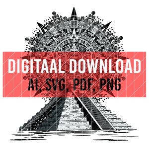 Piramide Chichen itza con Calendario SVG-bestand, Azteekse kalender SVG, lasergravure bestand, Mexicaanse staatsbestand, Mexicaans sublimatieontwerp