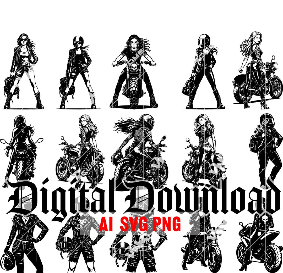 Lady Motorcycle Rider Svg Motorcycle Girl SVG Bundle | Biker Woman Clipart, AI, PNG (digital ...