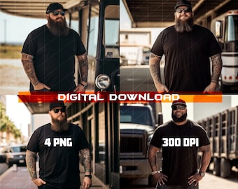 Plus Size Men's Tattooed T-Shirt Mockup Bundle (Digital Download)