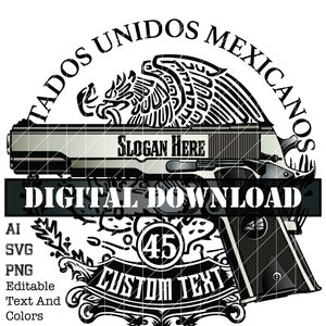 Fichier mexicain Colt 1911 Svg, calendrier aztèque SVG, art mexicain, fichier de gravure au laser, Bandera Mexicana png, conception de sublimation mexicaine