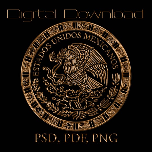 Sello De Mexico oro, Aguila Mexicana, Águila Mexicana, Águila Dorada, PSD, Pdf Png Archivos Digitales