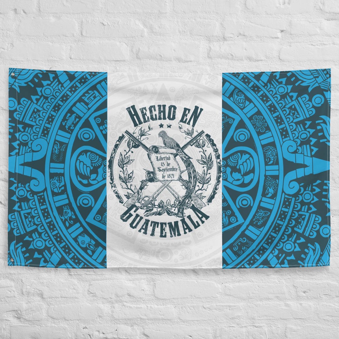 Guatemala Flag With Aztec Art Graphics | Mayan Eagle Banner | Central ...