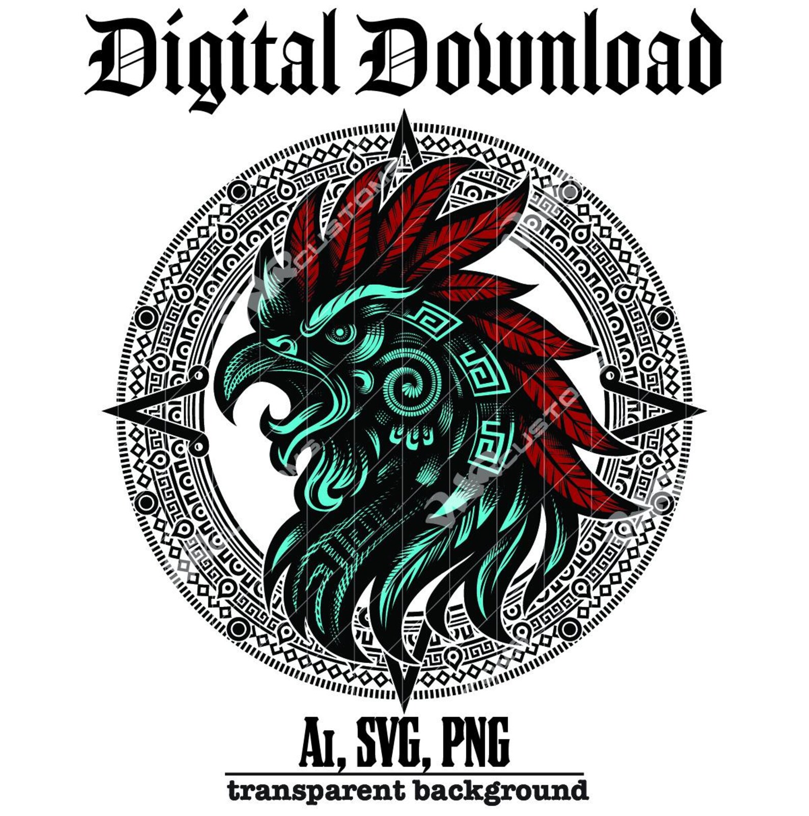 Aztec Rooster Head SVG – Tribal Gallo Art, Laser Cut (digital Download ...
