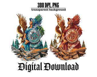 Aztec Warrior PNG Bundle - 2 Eagle Variations for Sublimation, Shirts, Posters, Tattoos - 300 DPI Digital Download