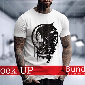 K&ouml;nnte beinhalten: Ein wei&szlig;es T-Shirt mit einem schwarz-wei&szlig;en Grafikdesign eines Frauenkopfes mit Federn. Der Text "RIVEHS" ist unter dem Grafikdesign gedruckt.
