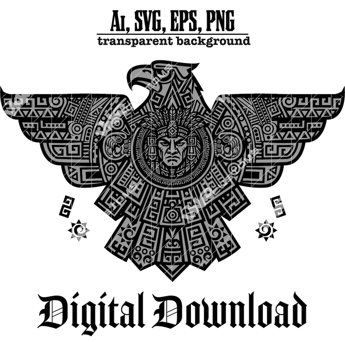 Aztec Eagle SVG, Mexican Calendar Art, Laser Engraving File (digital ...