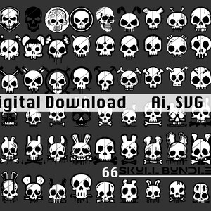 Edgy Skull Clipart Bundle, Vector Skulls (Digital Download)