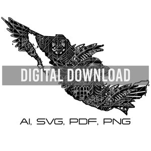 Steampunk Mexicaanse Azteekse kaart SVG-bestand, hoog detail, Azteekse kalender SVG, lasergravure bestand, Mexicaanse staatsbestand, Mexicaanse sublimatie ontwerp