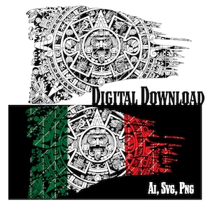 Aztec svg SVG, Azte flag SVG File, Aztec Calendar SVG, art mexicain, fichier de gravure laser, Bandera Mexicana png, Mexican Sublimation Design