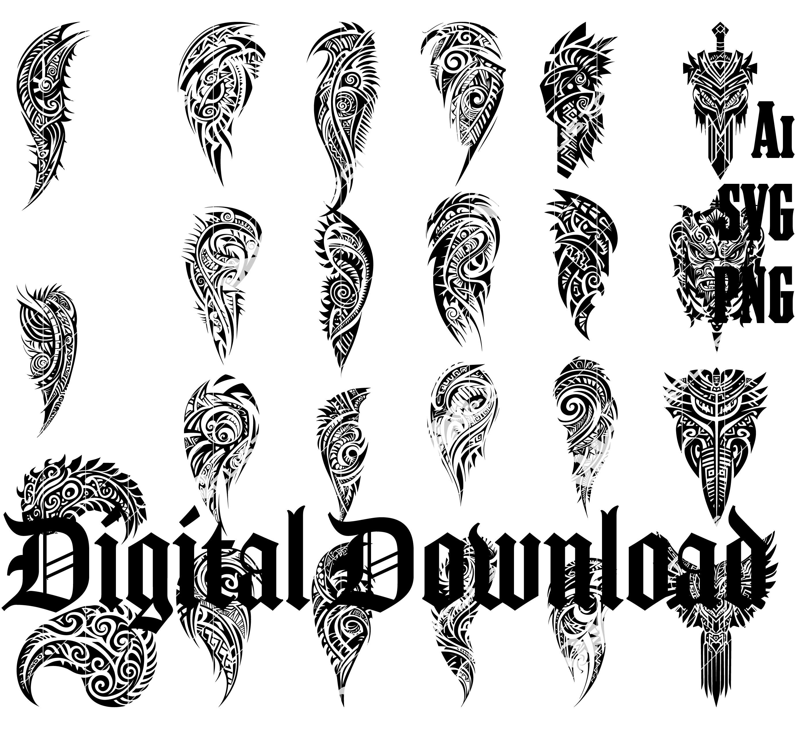 Tribal Tattoo SVG Bundle, Mystical Stipple Designs (digital