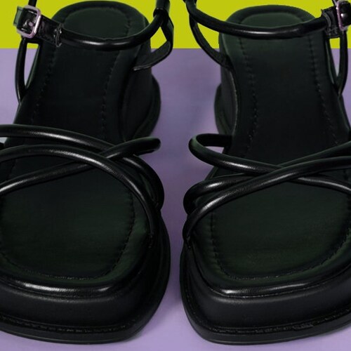 Deadstock Y2K Strappy on Platform Sandals Black FREE Etsy