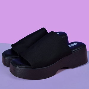 Deadstock 90s Stretch Strap Platform Sandals - Black FREE SHIPPING