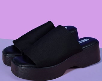 Deadstock 90s Stretch Strap Platform Sandals - Black FREE SHIPPING