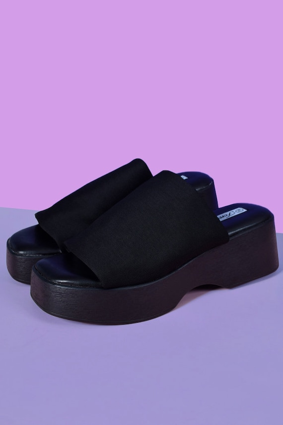 Deadstock 90s Stretch Strap Platform Sandals Black FREE Etsy