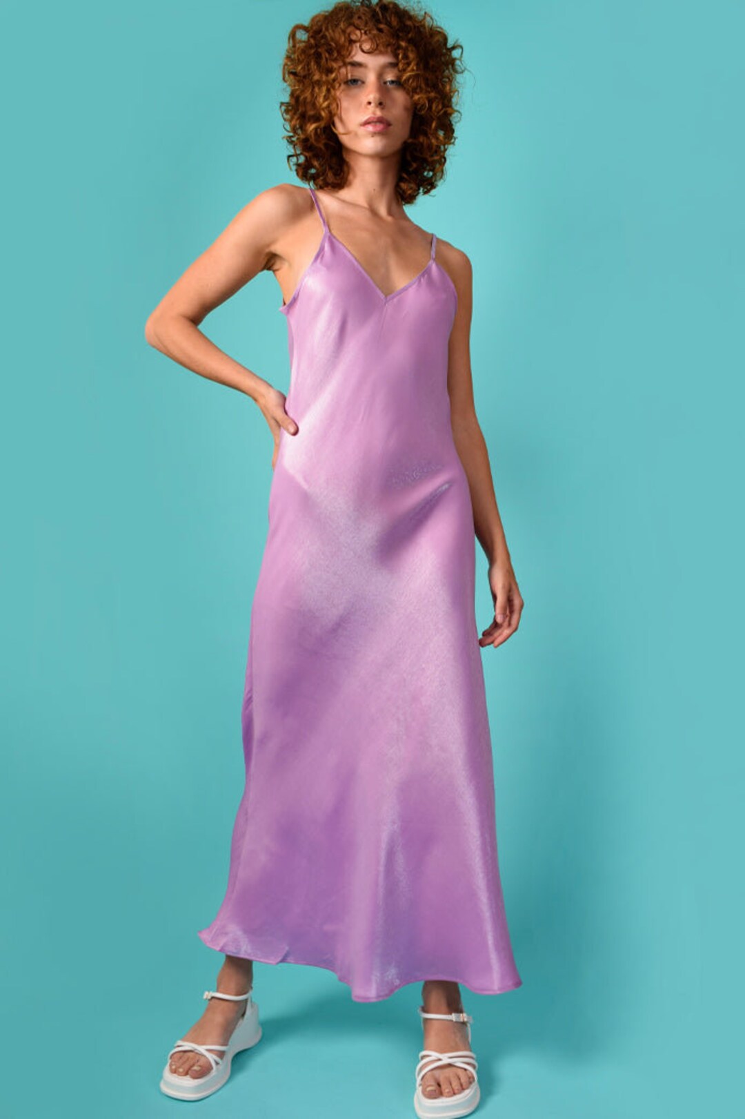 Nebula Metallic Maxi Slip Dress Pink Opal Etsy