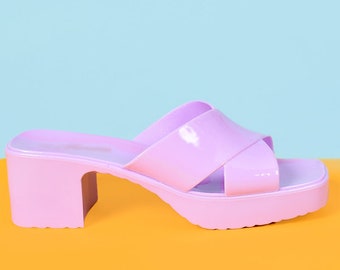 Double Crossed Jelly Strap Mule Heel - Iris