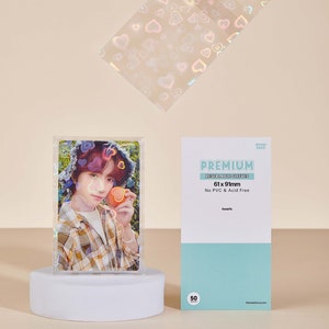 Set van 50 hersluitbare holografische fotokaartkaarten met dik hart | Hard Kpop-fotokaarthoesje | Kaartbeschermer GEEN PVC en zuurvrije hoes
