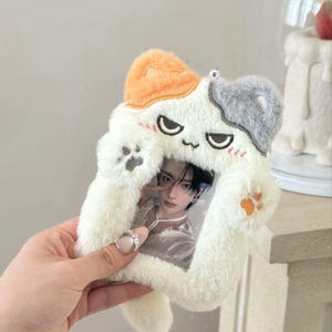Rizzcky Cat Plush Photocard Holder, capa protetora para cartão, dois bolsos