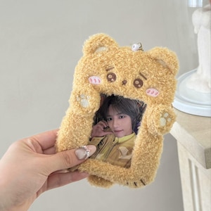 Beomi Plush Photocard Holder, capa protetora para cartão, dois bolsos