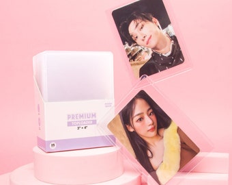 3x4” Clear Kpop Photocard Toploaders (35PT) + Protective Film on Both Sides for Toploader Deco Photocard Trading Game Protective