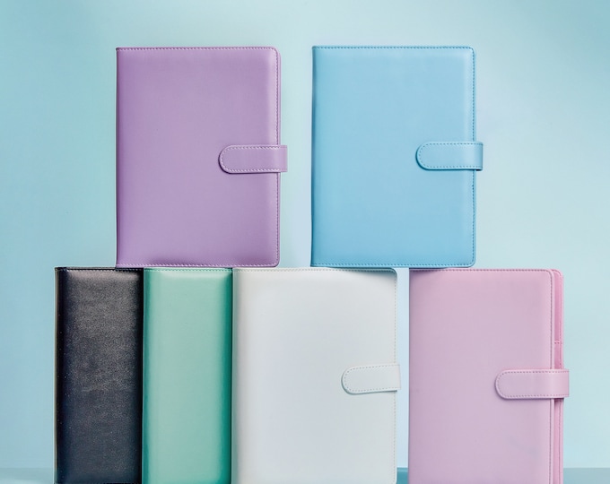 A5 Kpop Photocard Macaron Binder, PU leather refillable pages, 6 ring organizer binder cover with 10 pocket pages and 1 set of backboards