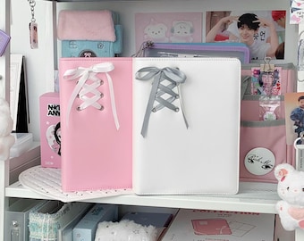 A5 Kpop Photocard Binder, Corset Ribbon Collect Book, PU Leather Photo Album, Cute PC Binder with Pages, Kpop Gift, Photocard Holder Book