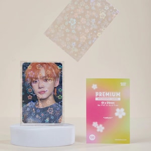 Sakura Flowers Holográfico Grueso Photocard Card Manga / Hard Kpop Photocard Manga / Protector de tarjeta NO PVC y manga libre de ácido