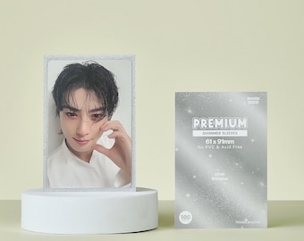 Capa para cartão fotográfico com glitter prateado iridescente, pacote com 100 unidades | Capa rígida para cartão fotográfico Kpop | Protetor de cartão sem PVC e sem ácido