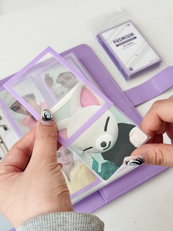 lilac card sleeves Premium Frame Photocard 61x91mm, See Both Sides, PVC and Acid Free, Double Sleeve, Kpop Photocard (50 Pack) durability and easy mixing Lilac Purple Matte Premium TCG