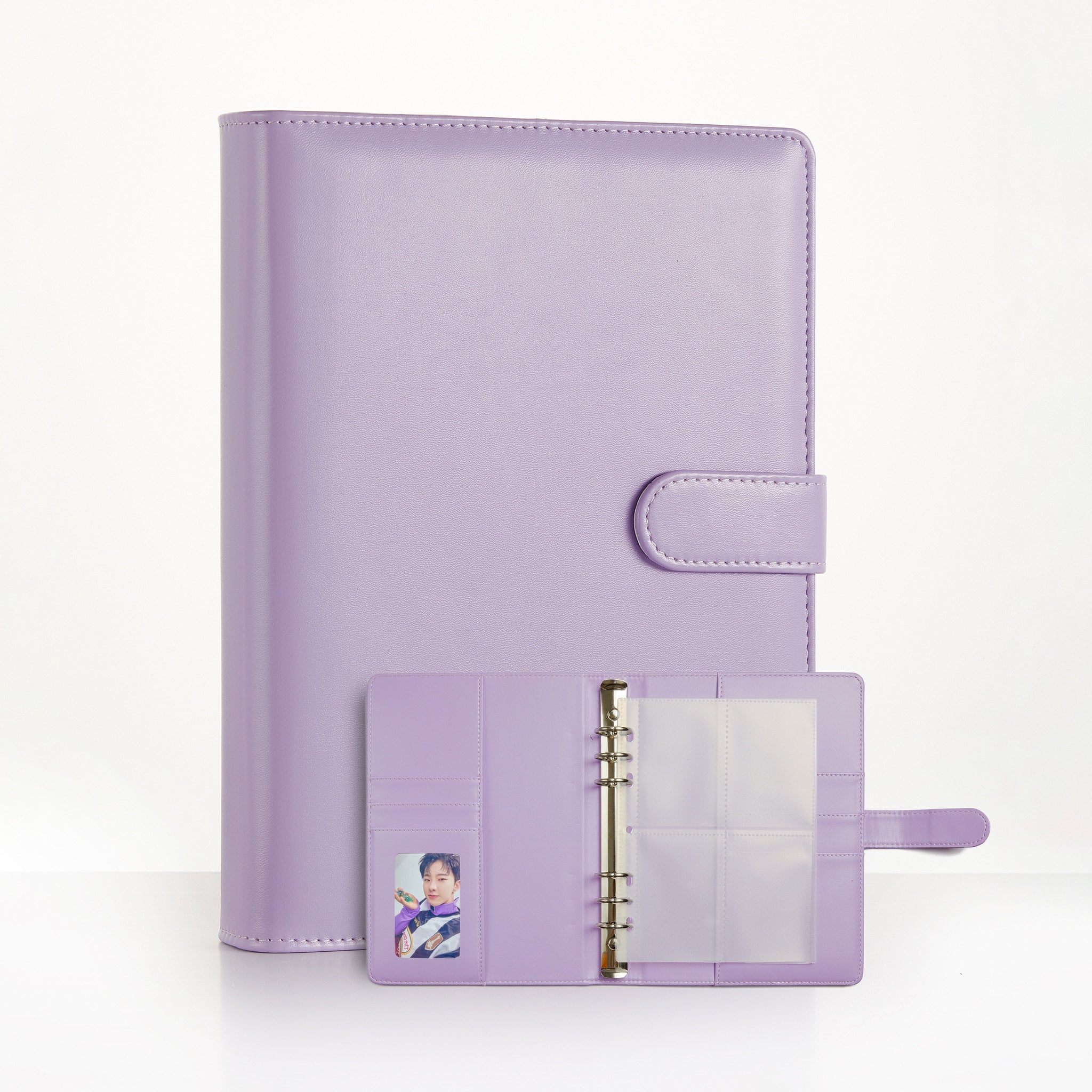 A5 Kpop Photocard Macaron Binder, PU Leather Refillable Pages, 6