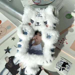 Horanghae White Tiger Plush Photocard Holder, capa protetora para cartão, dois bolsos
