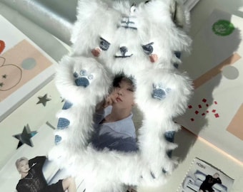 Horanghae White Tiger Plush Photocard Holder, Protective Case Card Sleeve, Two Pockets