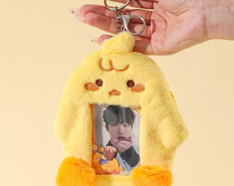 Yellow Duck Plush Photocard Holder, Protective Case Card Sleeve, Two Pockets