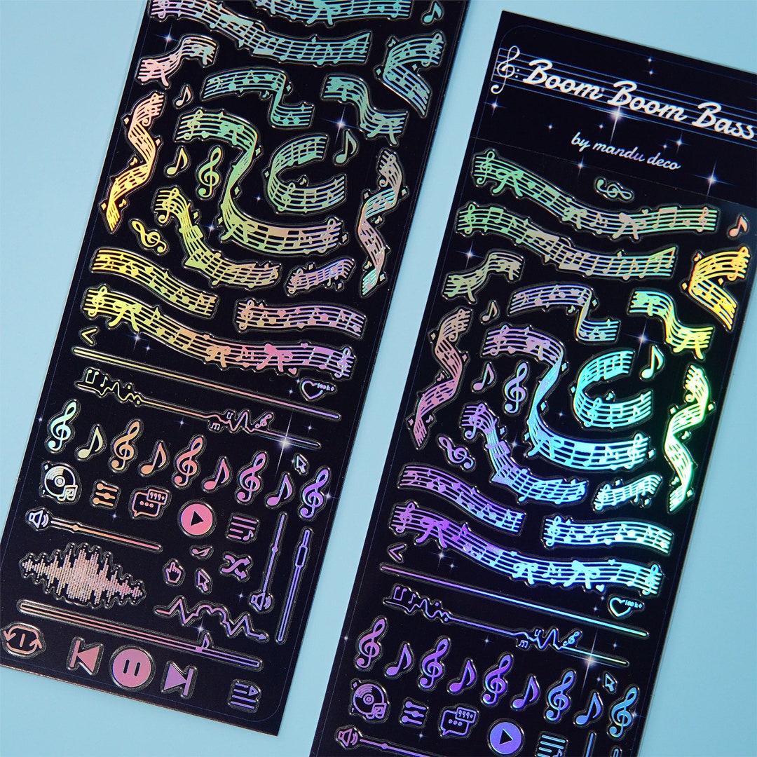 Music Notes Pattern Stickers Music Notes Holo Foil Sticker Sheet, Polco Stickers, Kpop Toploader ...