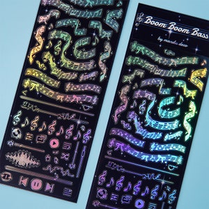 Music Notes Holo Foil Sticker Sheet, Polco Stickers, Kpop Toploader Stickers, Diary Deco, Kpop, Toploader Deco, Photocard Deco