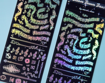 Music Notes Holo Foil Sticker Sheet, Polco Stickers, Kpop Toploader Stickers, Diary Deco, Kpop, Toploader Deco, Photocard Deco