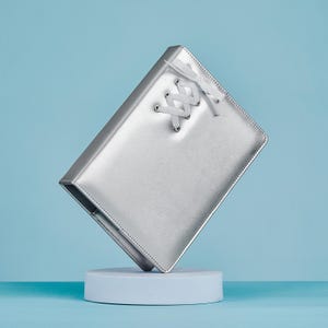 A5 Kpop Photocard Silver Coquette Binder, PU leather refillable pages, 6 ring organizer binder cover with 10 pocket pages