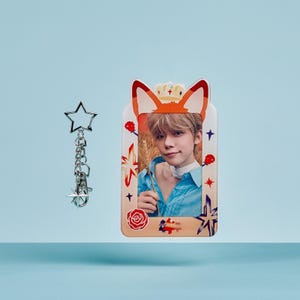 Porta-cartões fotográficos de acrílico Fox com chaveiro e suporte incluídos Capa protetora para cartão